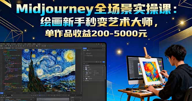 Midjourney全场景实操课：绘画新手秒变艺术大师，单作品收益200-5000元-数码之翼