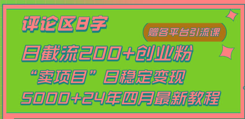 (9851期)评论区8字日载流200+创业粉 日稳定变现5000+24年四月最新教程!-数码之翼