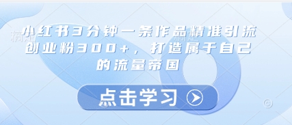 小红书3分钟一条作品精准引流创业粉300+，打造属于自己的流量帝国-数码之翼