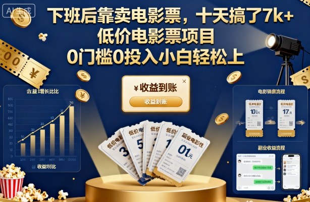 下班后靠卖电影票，十天搞了7k+，低价电影票项目，0门槛0投入小白轻松上手【揭秘】-数码之翼