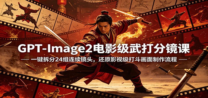 GPT-Image2电影级武打分镜课：一键拆分24组连续镜头，还原影视级打斗画面制作流程-数码之翼