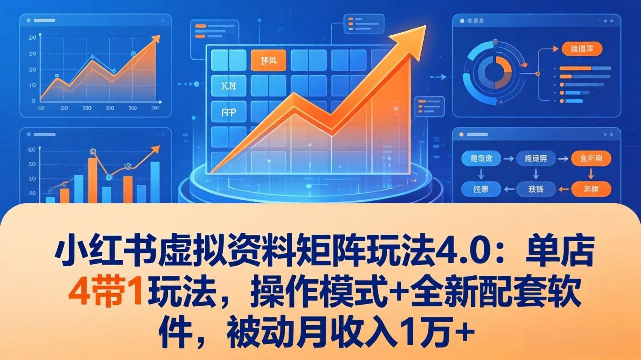 小红书虚拟资料矩阵玩法4.0:单店4带1玩法,操作模式+全新配套软件,被动月收入1万+-数码之翼