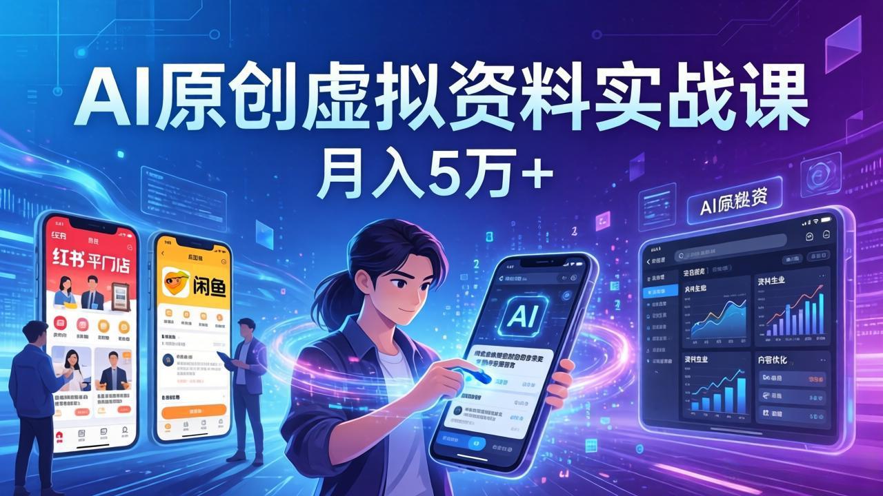 AI原创虚拟资料实战课：2026新机会，小红书闲鱼开店，普通人用AI轻松变现，月入5万+-数码之翼