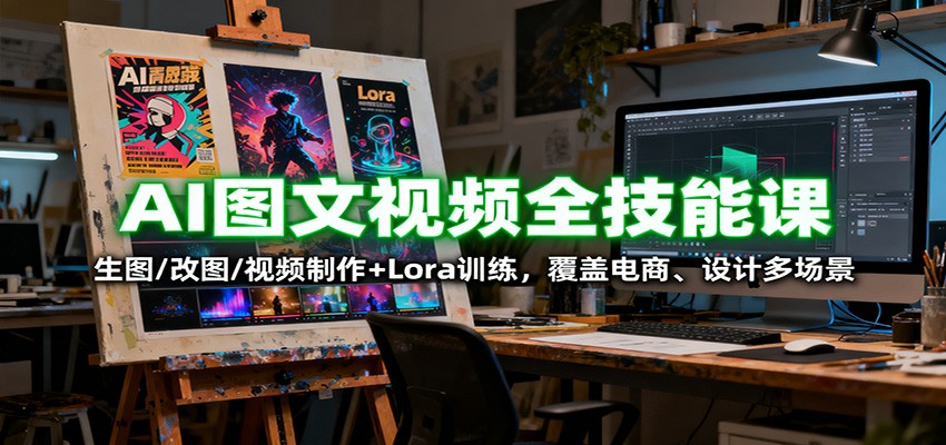 AI图文视频全技能课：生图/改图/视频制作+Lora训练，覆盖电商 、设计多场景-数码之翼