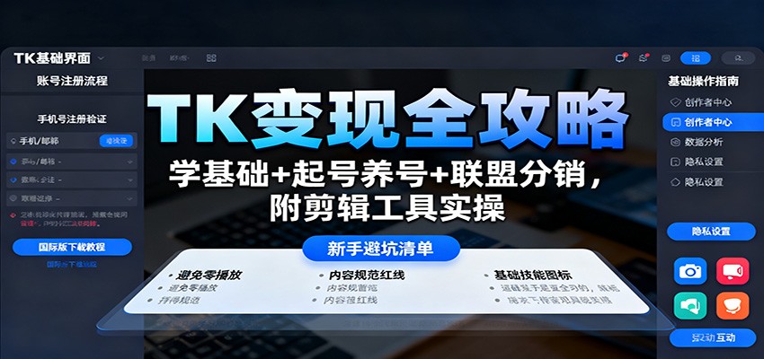 TK变现全攻略：学基础+起号养号+联盟分销，附剪辑工具实操-数码之翼
