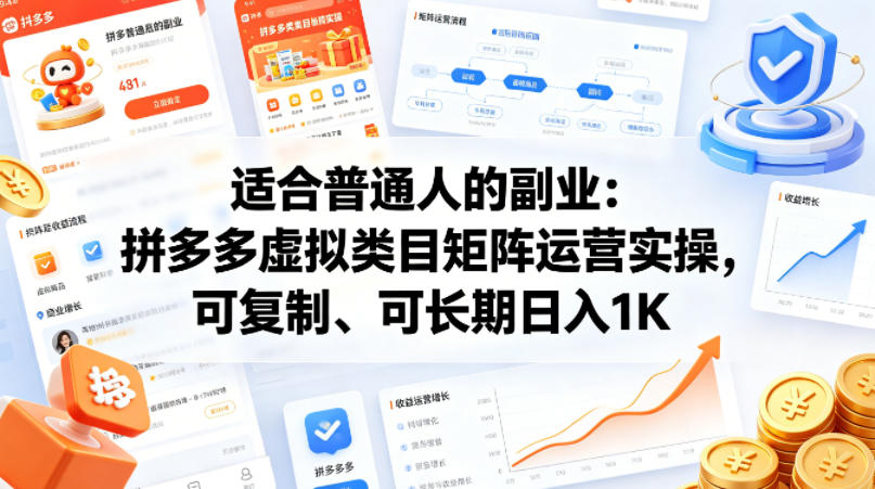 适合普通人的副业：拼多多虚拟类目矩阵运营实操，可复制、可长期日入1K【揭秘】-数码之翼