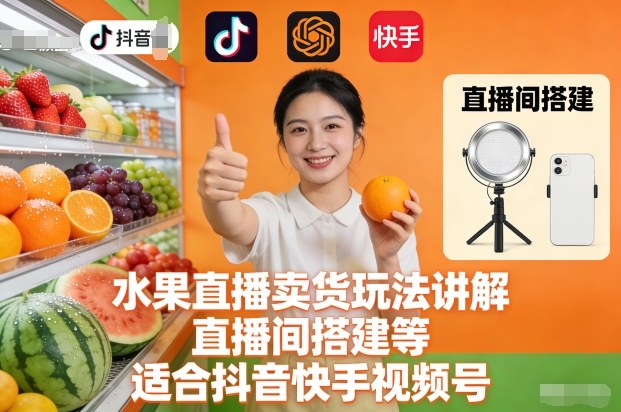 水果直播卖货玩法讲解、直播间搭建等,适合抖音快手视频号-数码之翼