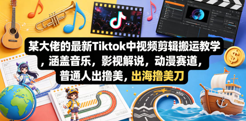 某大佬的最新Tiktok中视频剪辑搬运教学，涵盖音乐，影视解说，动漫赛道，普通人出海撸美刀-数码之翼