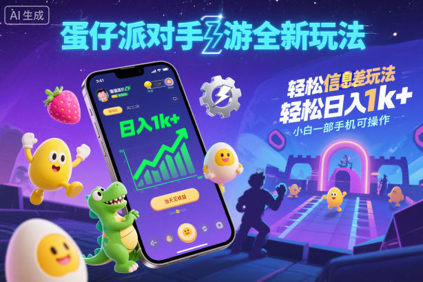 蛋仔派对手游全新玩法，轻松日入1k+，风口信息差玩法，当天见收益，小白一部手机可操作-数码之翼
