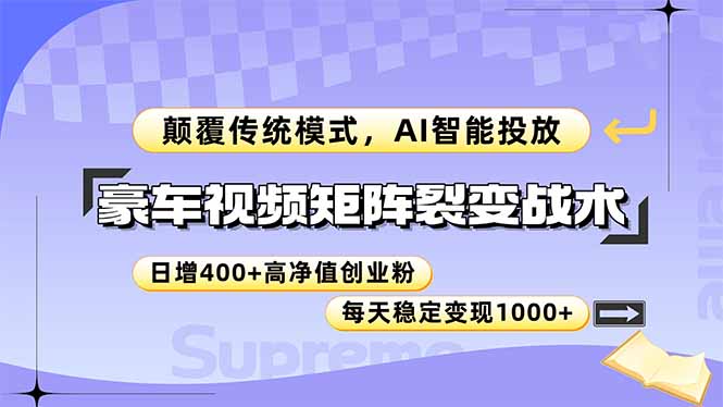 豪车视频矩阵裂变战术，颠覆传统模式，AI智能投放，日增400+高净值创业...-数码之翼