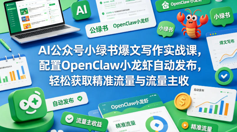 AI公众号小绿书爆文写作实战课，配置OpenClaw小龙虾自动发布，轻松获取精准流量与流量主收益-数码之翼