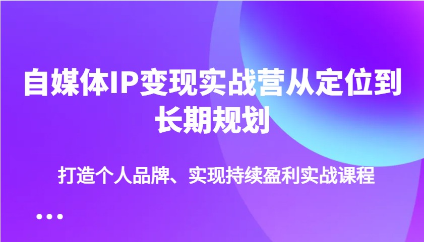 自媒体IP变现实战营从定位到长期规划，打造个人品牌、实现持续盈利实战课程-数码之翼