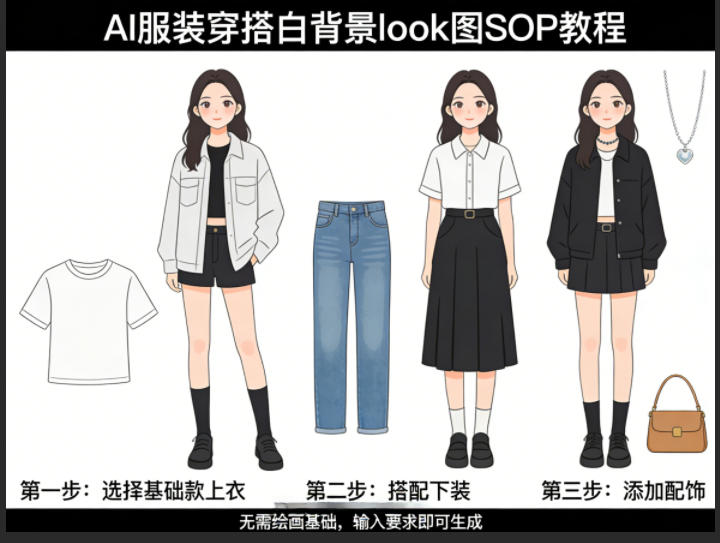 AI服装穿搭白背景look图SOP教程，不用会画画，提几句具体要求，AI就能还你一个奇迹-数码之翼