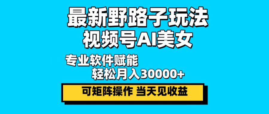 最新野路子玩法，视频号AI美女，当天见收益，轻松月入30000＋-数码之翼
