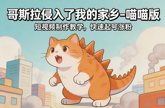 哥斯拉侵入了我的家乡–喵喵版短视频制作教学，快速起号涨粉-数码之翼