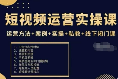 短视频运营实操课，运营方法+案例+实操+私教+线下闭门课-数码之翼