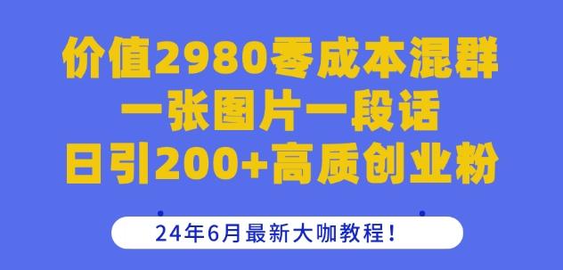 价值2980零成本混群一张图片一段话日引200+高质创业粉，24年6月最新大咖教程【揭秘】-数码之翼