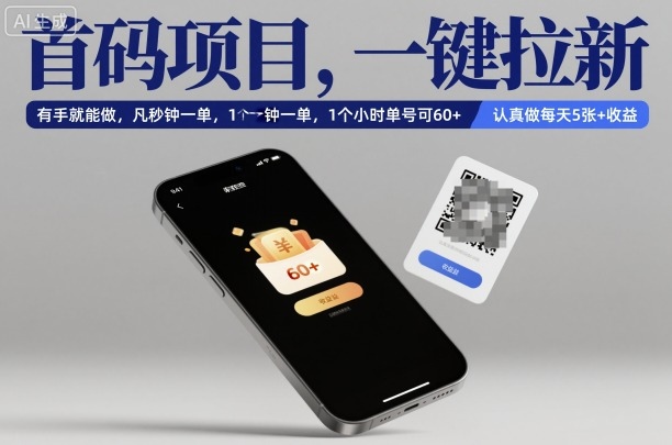 首码项目，一键拉新，有手就能做，几秒钟一单，1个小时单号可60+，认真做每天5张+收益【揭秘】-数码之翼
