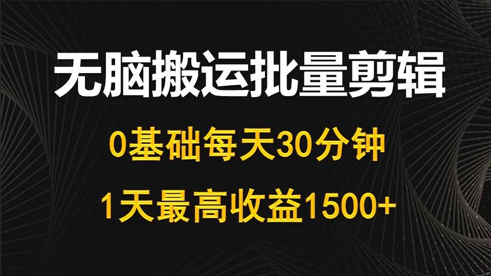 (10008期)每天30分钟，0基础无脑搬运批量剪辑，1天最高收益1500+-数码之翼