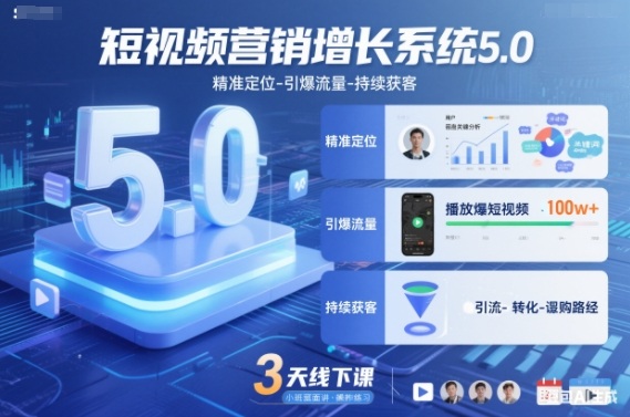 短视频营销增长系统5.0，精准定位-引爆流量-持续获客，3天线下课(音频+图片)-数码之翼