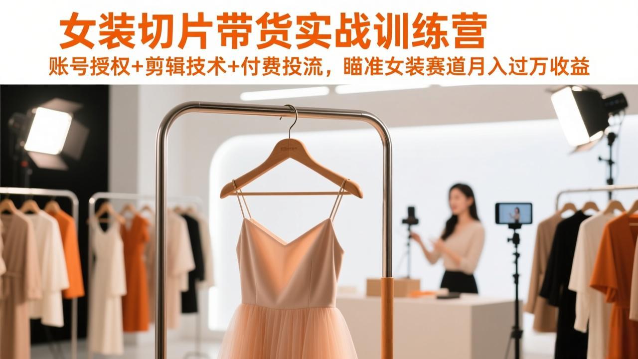 女装切片带货实战训练营，账号授权+剪辑技术+付费投流，瞄准女装赛道月入过万收益-数码之翼