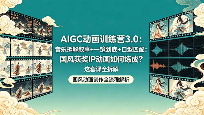 AIGC动画训练营3.0：音乐拆解叙事+一镜到底+口型匹配：国风获奖IP动画如何炼成？这套课全拆解-数码之翼