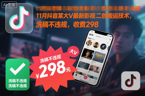 11月抖音某大V最新影视二创搬运技术，洗稿不违规，收费298-数码之翼