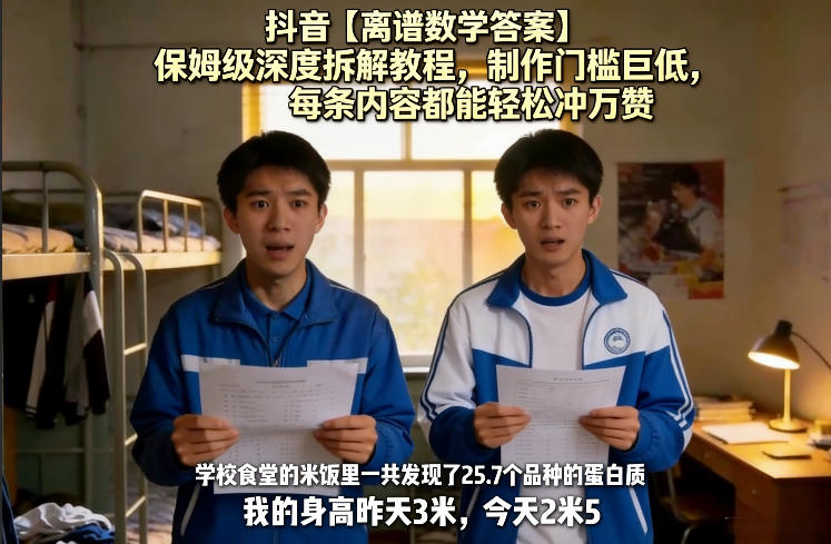 抖音【离谱数学答案】保姆级深度拆解教程,制作门槛巨低,每条内容都能轻松冲万赞,附详细步骤-数码之翼