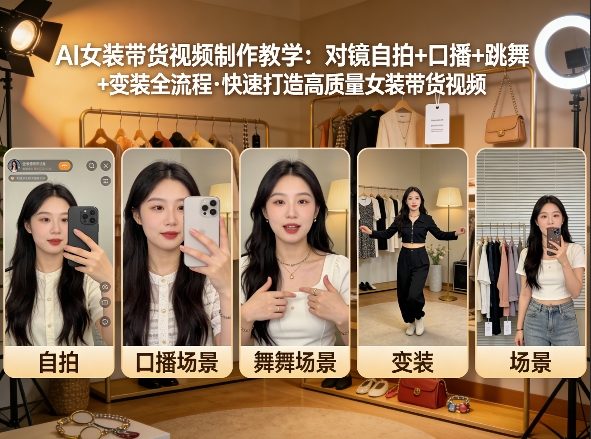 AI女装带货视频制作教学，对镜自拍、口播、跳舞、变装全流程，快速打造高质量女装带货视频-数码之翼