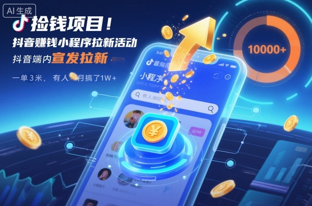 捡钱项目!抖音賺钱小程序拉新活动,抖音端内宣发拉新,一单3米,有人半个月搞了1W+-数码之翼