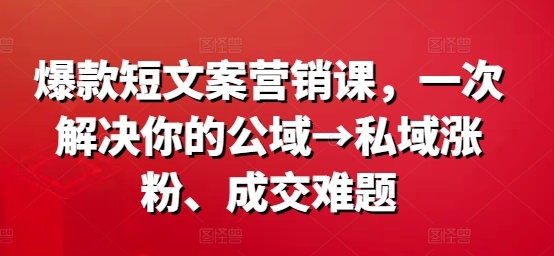 爆款短文案营销课,一次解决你的公域→私域涨粉、成交难题-数码之翼