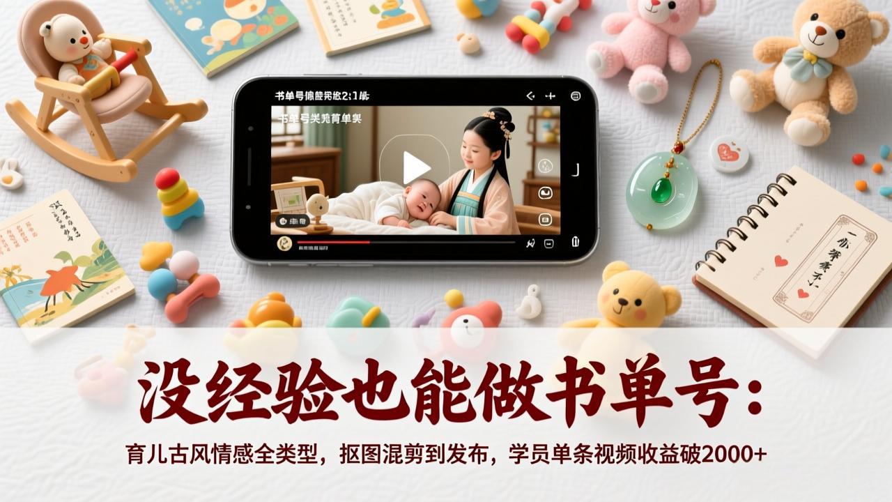 没经验也能做书单号：育儿古风情感全类型，抠图混剪到发布，学员单条视频收益破2000+-数码之翼