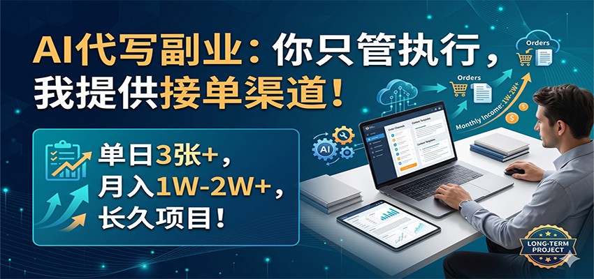 AI代写副业：你只管执行，我提供接单渠道！单日3张+，月入1W-2W+，长久项目-数码之翼