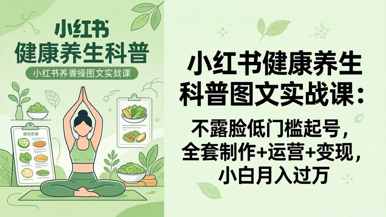 2026小红书健康养生科普图文实战课：不露脸低门槛起号，全套制作+运营+变现，小白月入过万-数码之翼