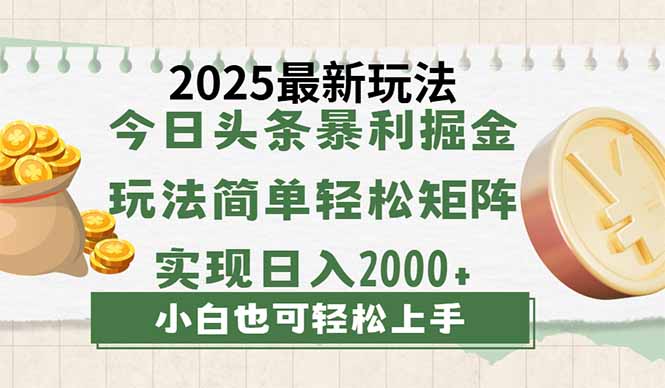 今日头条2025最新玩法，思路简单，复制粘贴，轻松实现矩阵日入2000+-数码之翼