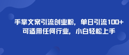 手掌文案引流创业粉，单日引流100+，可适用任何行业，小白轻松上手-数码之翼