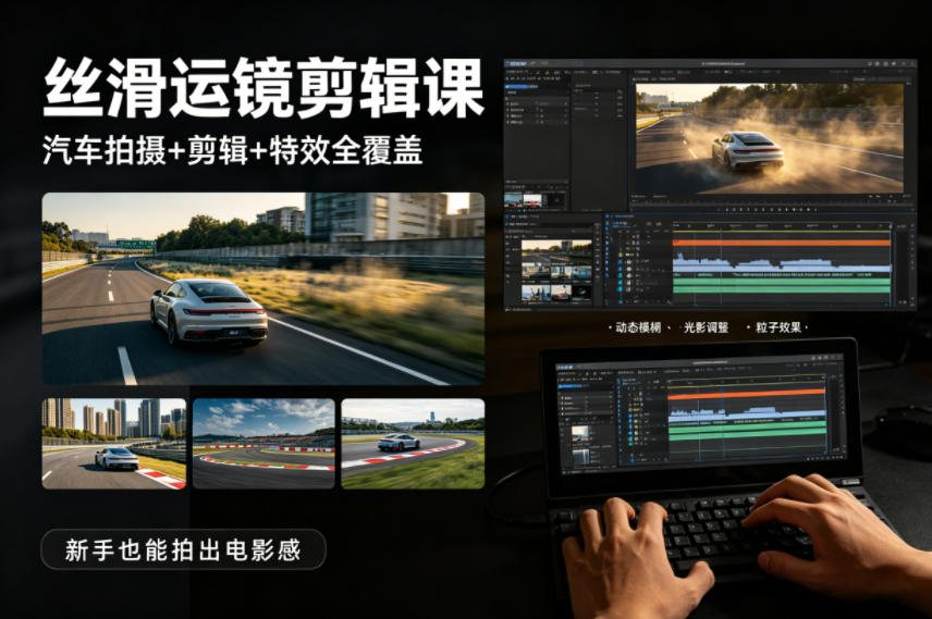 大叔丝滑运镜剪辑课，汽车拍摄+剪辑+特效全覆盖，新手也能拍出电影感-数码之翼