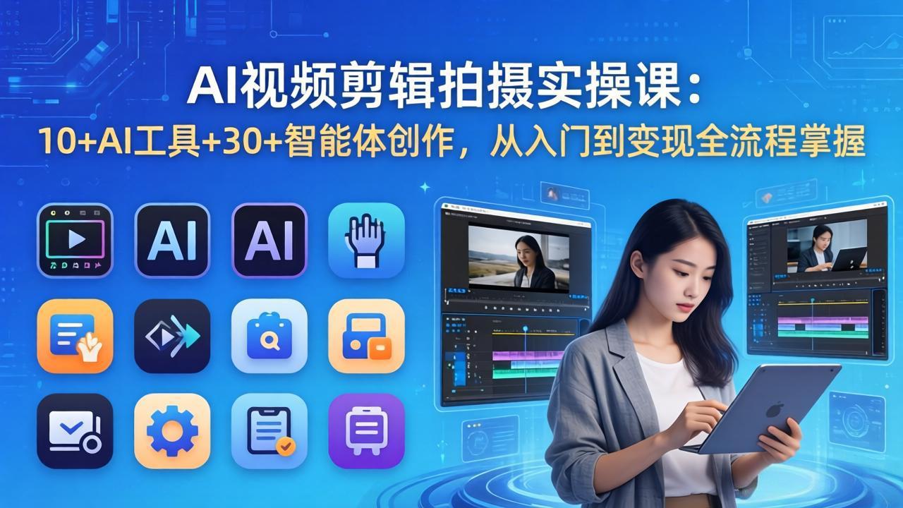 AI 视频剪辑拍摄实操课:10+AI工具+30+智能体创作,从入门到变现全流程掌握-数码之翼