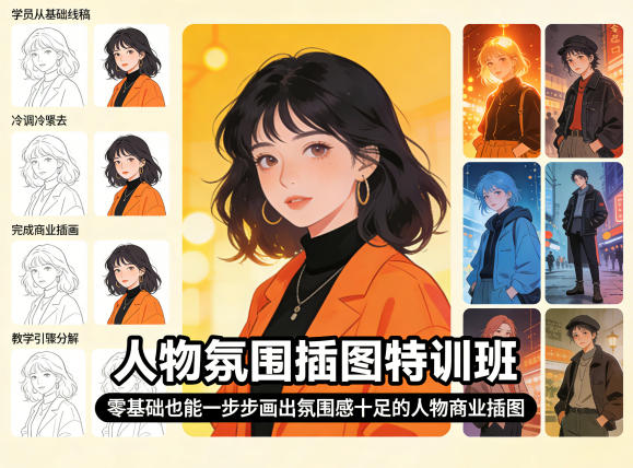 人物氛围插图特训班，零基础也能一步步画出氛围感十足的人物商业插图-数码之翼