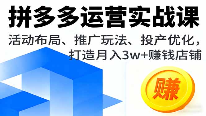 拼多多运营实战课，活动布局、推广玩法、投产优化，打造月入3w+赚钱店铺-数码之翼