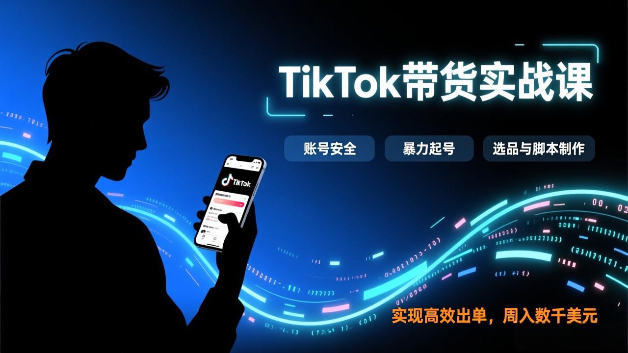 TikTok带货实战课,涵盖账号安全、暴力起号、选品与脚本制作,实现高效出单,周入数千美元-数码之翼
