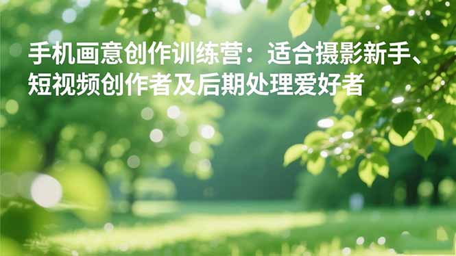 手机摄影之画意创作训练营：适合摄影新手、短视频创作者及后期处理爱好者-数码之翼