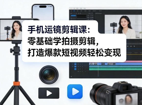 手机运镜剪辑课：零基础学拍摄剪辑，打造爆款短视频轻松变现-数码之翼