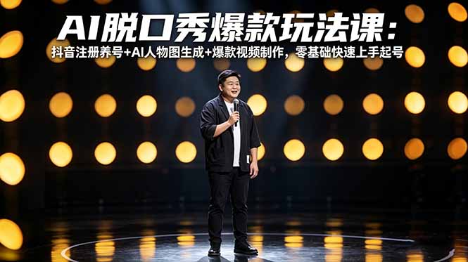AI脱口秀爆款玩法课：抖音注册养号+AI人物图生成+爆款视频制作，零基础快速上手起号-数码之翼