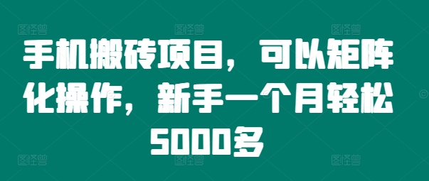 手机搬砖项目，可以矩阵化操作，新手一个月轻松5000多-数码之翼