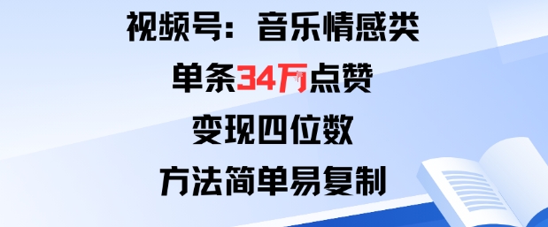 视频号分成计划新玩法：音乐情感类单条34W点赞，变现四位数，方法简单易复制-数码之翼