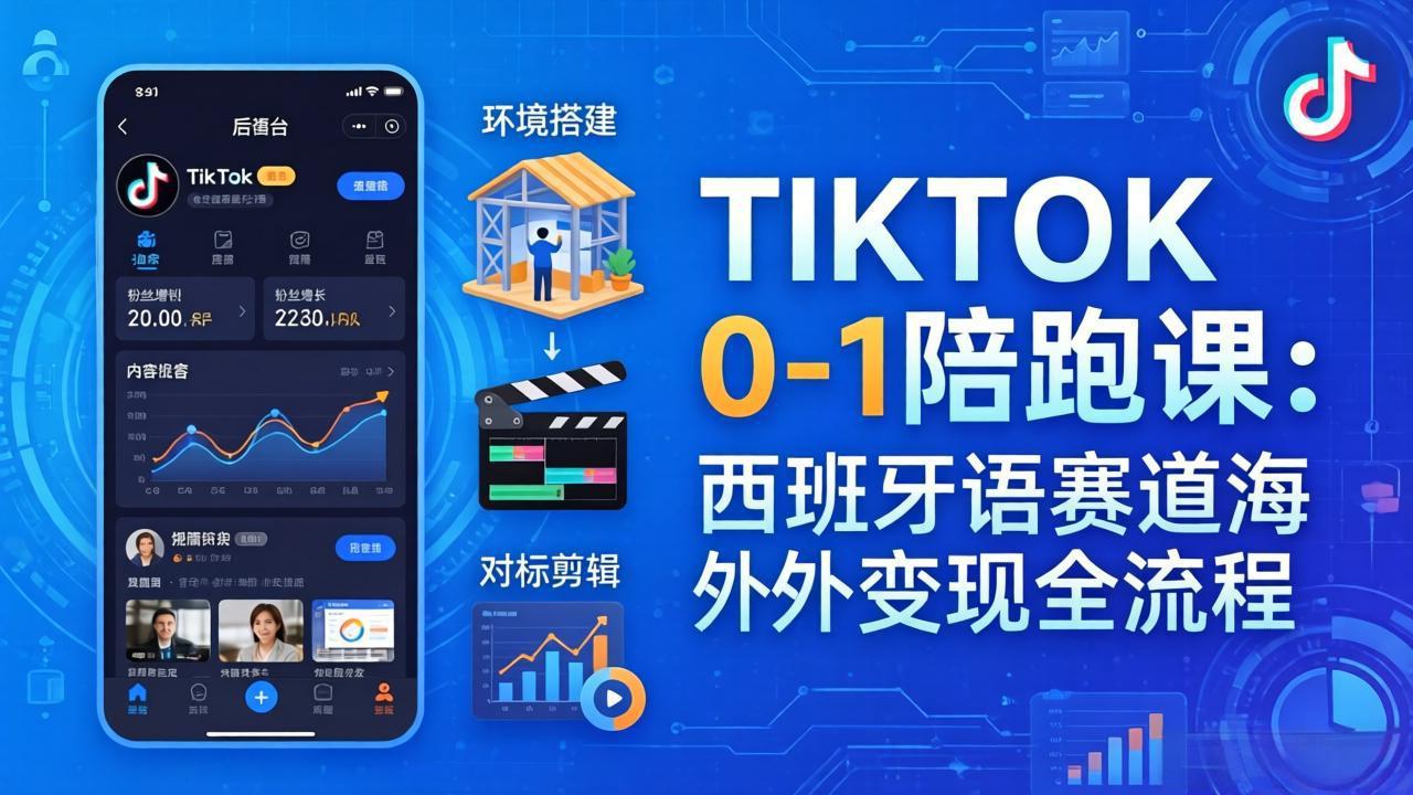 TIKTOK 0-1 陪跑课：从环境搭建到刷对标剪辑，西班牙语赛道海外变现全流程-数码之翼