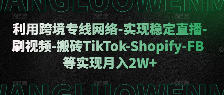 利用跨境专线网络-实现稳定直播-刷视频-搬砖TikTok-Shopify-FB等实现月入2W+【揭秘】-数码之翼