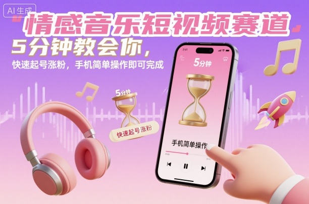 情感音乐短视频赛道，5分钟教会你，快速起号涨粉，手机简单操作即可完成-数码之翼
