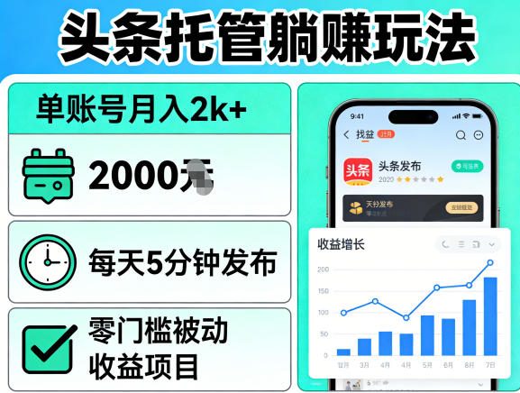 头条托管躺賺玩法，单账号月入2k+，每天5分钟发布即可，零门槛被动收益项目【揭秘】-数码之翼